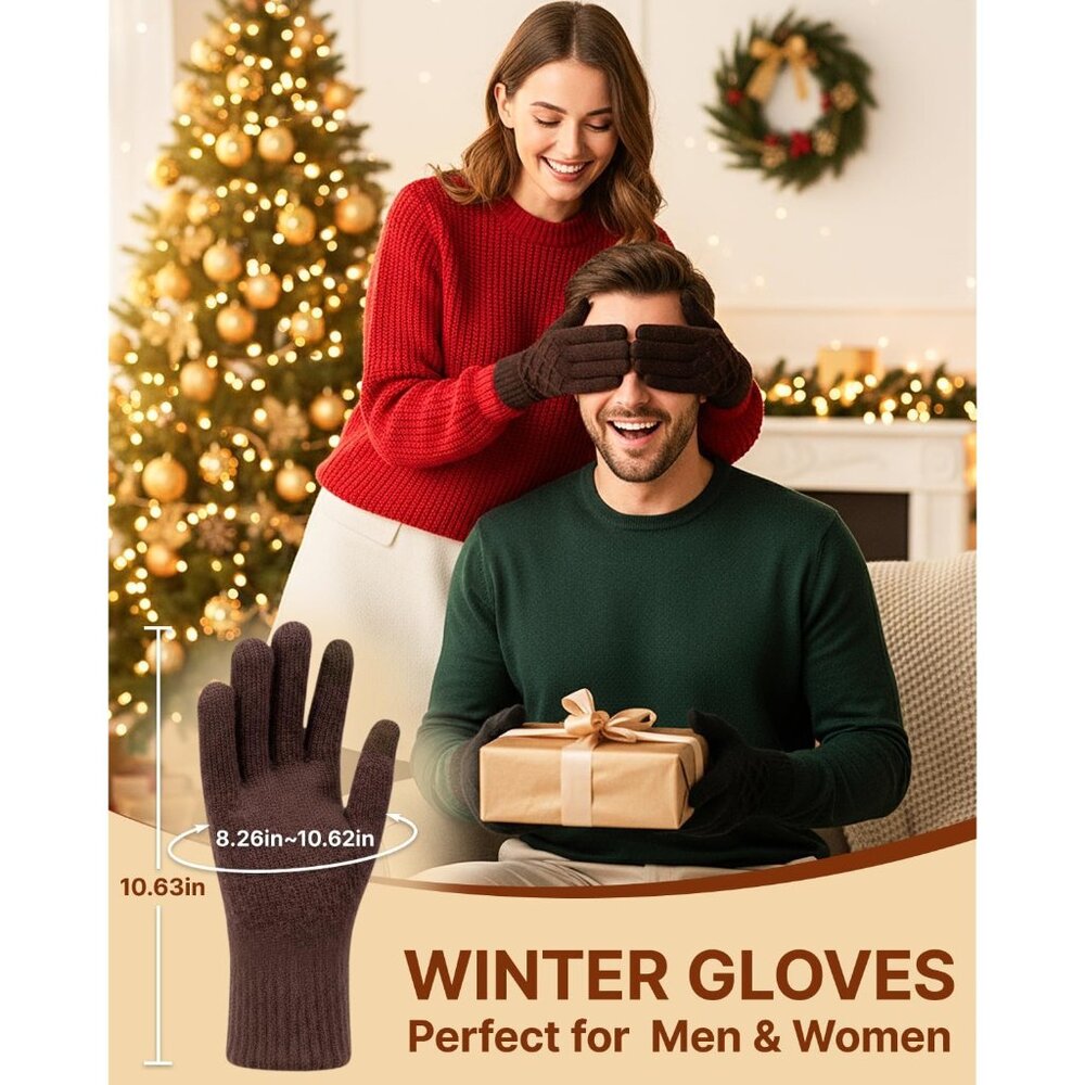 Women's Brown Wool Lining Cuffs Windproof Winter Warm Knit Cold Weather Gloves - Picture 6 of 6